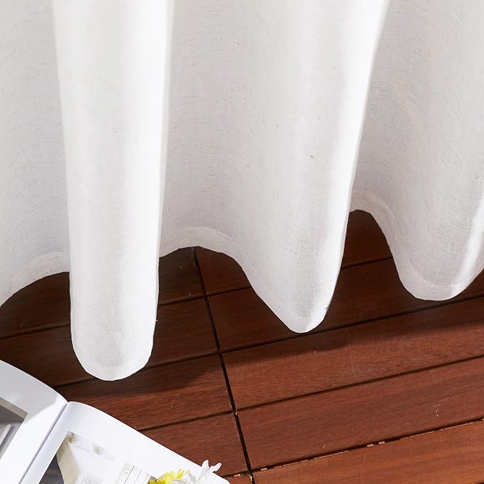 NICETOWN Linen Curtains Off White Sheer Flax Textured, Grommet Semi Linen Sheer Window Treatments Privacy with Light Filtering Vertical Drapes for Bedroom/Living Room, W52 x L84, 2 Panels