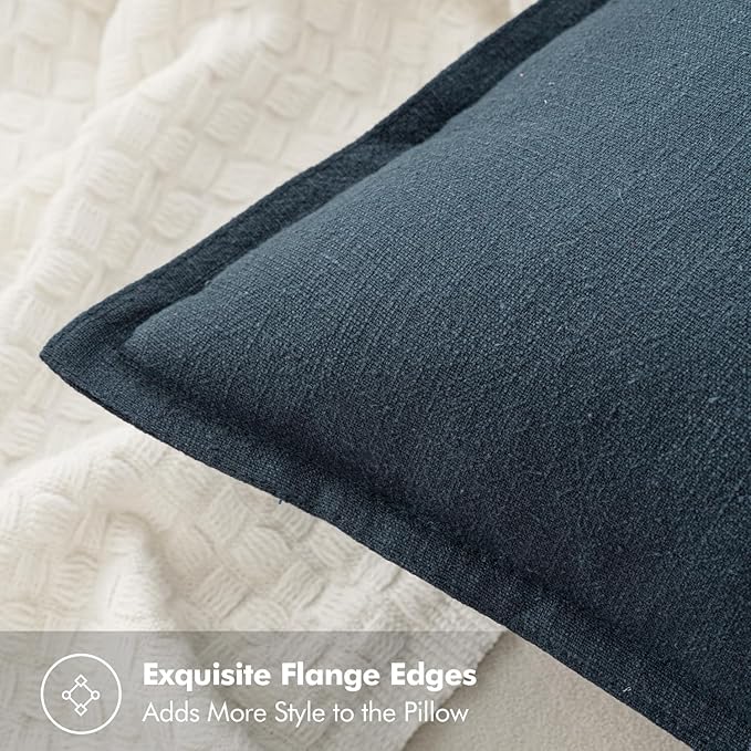 MIULEE Decorative Linen Euro Sham Pillow Covers 24x24 Navy Blue Boho Farmhouse Neutral Couch Throw Pillows for Bed Pack of 2 Accent Coastal Modern Pillowcase Summer Sofa Livingroom Home Decor