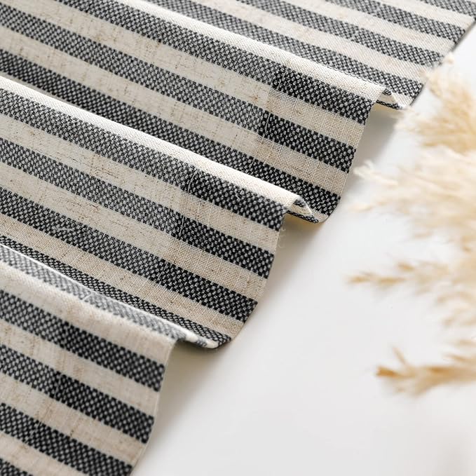 jinchan Tie Up Linen Textured Striped Tie Curtain for Kitchen Bathroom Rod Pocket Pinstripe Valance Window Treatments Ticking Stripe Pull Cord 1 Panel 18 Inch Charcoal Grey on Linen