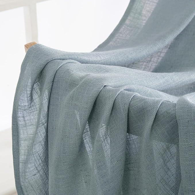 MIULEE Dusty Blue Linen Curtains 72 Inch Length 2 Panels for Bedroom Living Room, Soft Thick Linen Textured Window Drapes Semi Sheer Light Filtering Back Tab Rod Pocket Burlap Look Light Blue Decor