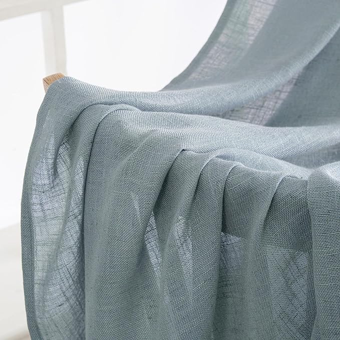 MIULEE Dusty Blue Linen Curtains 90 Inch Long 2 Panels for Bedroom Living Room, Soft Thick Linen Textured Window Drapes Semi Sheer Light Filtering Rod Pocket Back Tab Light Blue Burlap Look Decor