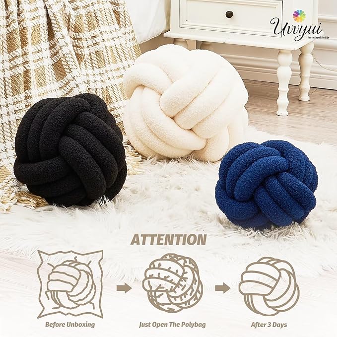 Uvvyui Knot Pillow Ball, Soft Home Decorative Round Throw Pillow, Handmade Knotted Plush Pillow, Round Boucle Pillow Cushion (8.6 Inches Beige)