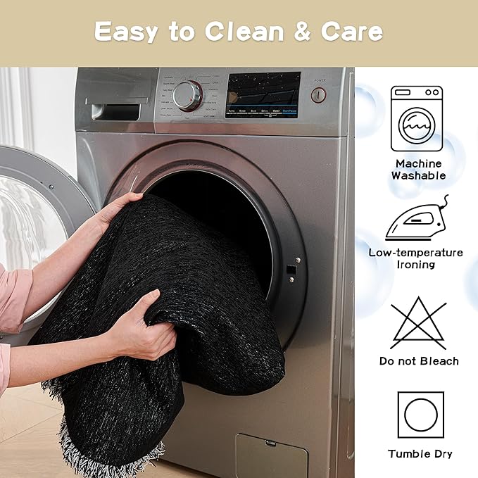 MYSKY HOME Chair Couch Covers Sectional Couch Covers for Pet Sofa Covers Non Slip Soft Couch Sofa Cover, Washable Furniture Protector Sofa Slipcover with Tassel Sofa Throws Living Room, 71"x91", Black