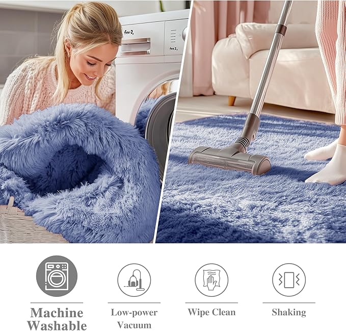 OLANLY Denim Blue Round Rugs for Bedroom - Machine Washable, 6 ft Circle Area Rugs for Living Room, Soft and Fluffy Shaggy Carpet for Teen Girl and Boys, Nursery Rooms, Dorms, Home Decor Aesthetic