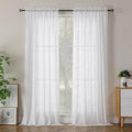 Simplebrand Semi Sheer White Curtains 90 Inches Long 2 Panels, Light Filtering Geometric Jacquard Clip Textured Sheer Curtains for Living Roon，Modern Elegant Window Curtains Drapes, 52x90 inch