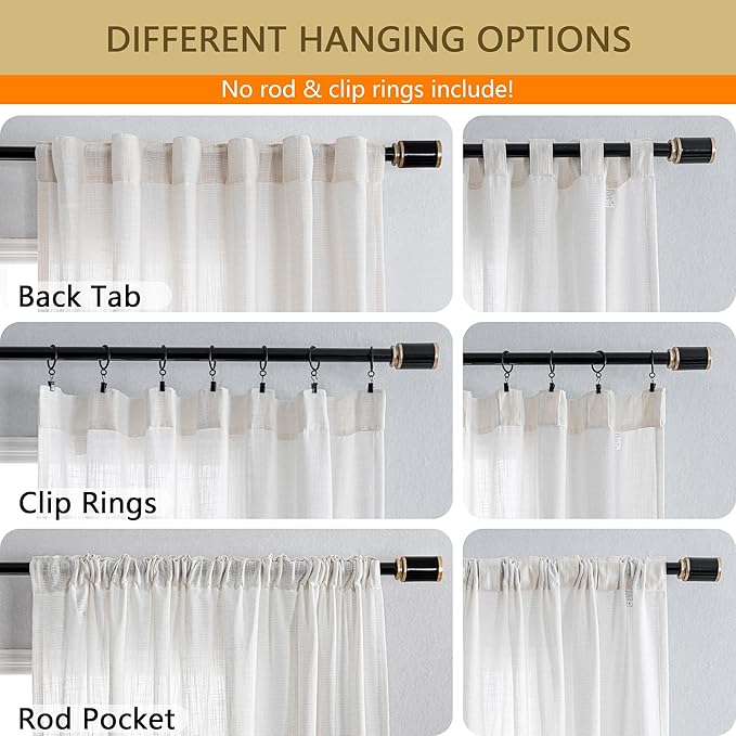 MYSKY HOME Extra Long Curtains for Living Room, Boho Window Curtain Drapes for Sliding Glass Door Light Filtering Soft Fabric Semi Sheer Backdrop Panels, Beige White, 100 x 108 Inches, 1 Pieces