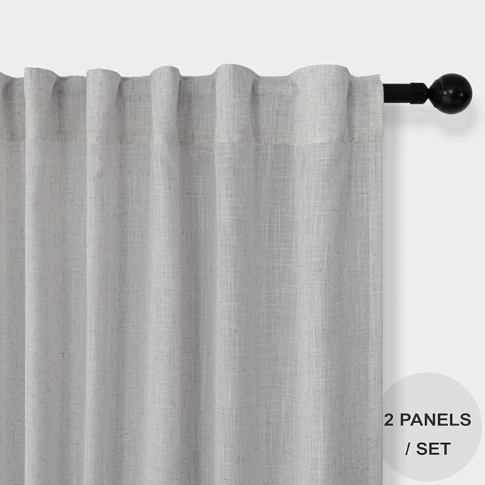 Grey Curtains 38 Inch Width for Kitchen Windows 2 Panels Back Tab Rod Pocket Linen Sheer Cafe Tier Light Filtering Short Curtains for Bedroom Laundry Room Closet Door Decor Wide 38x45 Long Light Gray