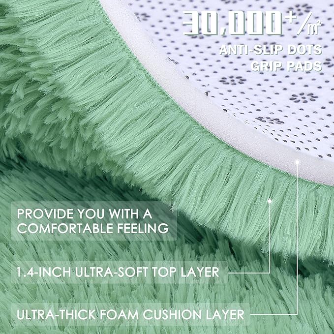 OLANLY 5x7 Machine Washable Large Area Rugs for Living Room, Bedroom, Soft Fluffy Shaggy Bedside Rug, Indoor Floor Carpet for Kids Girls and Boys, Dorms, Nursery, Home Decor Aesthetic, Mint Green