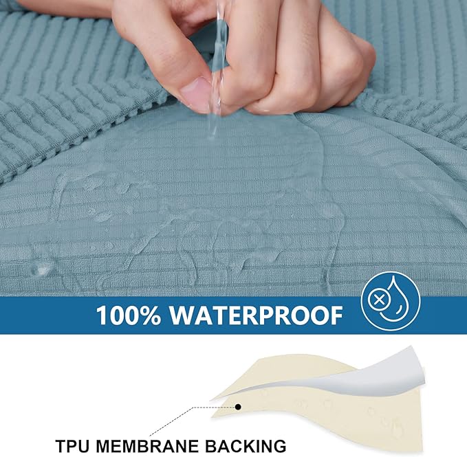 hyha Waterproof Sectional Couch Covers, Non Slip Sofa Couch Cushion Covers L Shape, Thick Stretch Jacquard Fabric, Washable Sofa Slipcovers with Elastic Bottom (1 Piece for Chaise XL, Lake Blue)