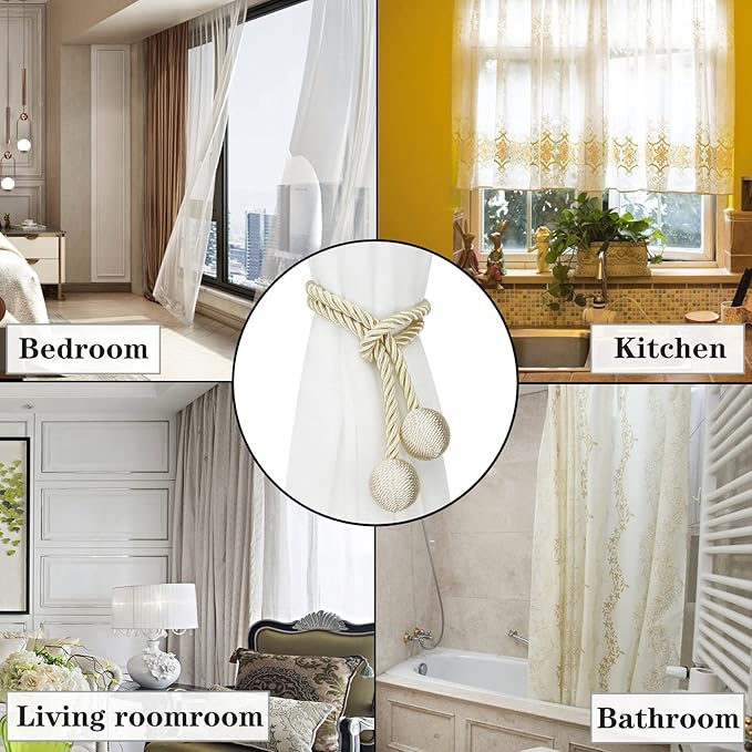 Curtain Tiebacks Outdoor Elegant Decorative Tie Backs Modern Rope Tiebacks for Drapes Window Curtain Holdbacks for Draperies (Beige, 2)