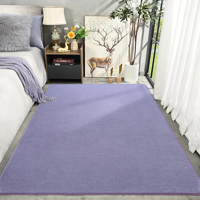Amearea Large Modern Area Rugs for Bedroom Living Room, 6x9 Feet Purple Thickened Memory Foam Rug, Fluffy Indoor Washable Rugs Non Slip Minimalist Carpet for Boys Girls Dorm Nursery Room Decor