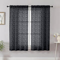 Chyhomenyc Black Short Curtains 45 Inch Length 2 Panels, Light Filtering Leaf Textured Window Curtain Panels for Bedroom Living Room, Elegant Rod Pocket Farmhouse Curtains, 30" Wx45 L, 2 PCS