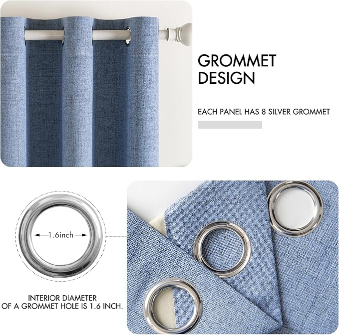 MIULEE Linen Texture Curtains for Bedroom Solid 100% Blackout Thermal Insulated Stone Blue Curtains Grommet Room Darkening Curtains/Draperies for Living Room Nursery 52x120 Inch (2 Panels)