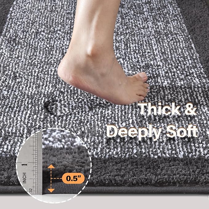 Bathroom Rugs 24x17 Non Slip Washable, Dark Grey Bath Mat for Bathroom Floor Tub, Soft Absorbent Quick Dry Mats for Shower, Bathtub,Home Decor