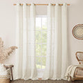 LAMIT Linen Sheer Curtains 84 Inches Long for Living Room, Soft Linen Textured Window Drapes Semi Sheer Light Filtering Bronze Grommet Neutral Panels for Bedroom, Cream Ivory, 2 Panels, 34 x 84 Inch