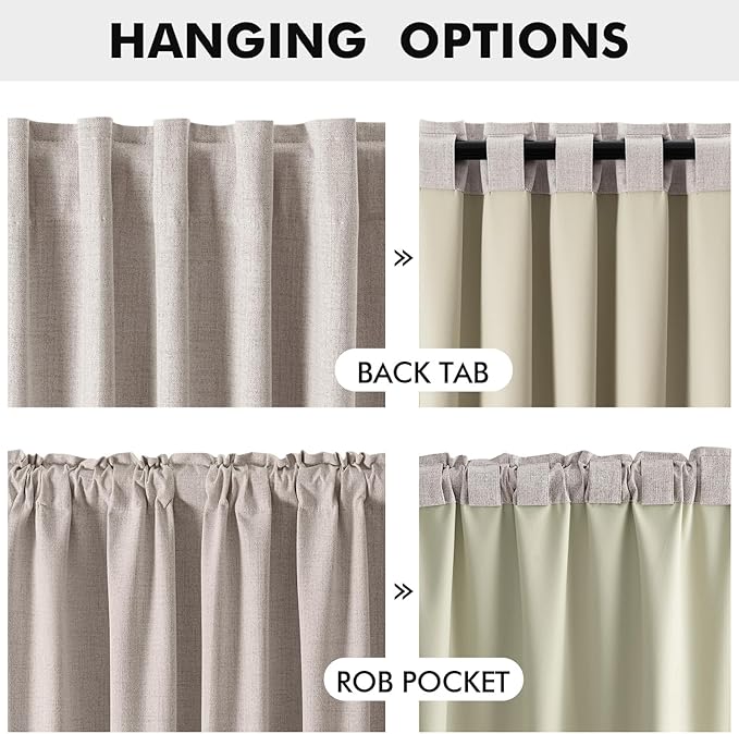 MIULEE 100% Blackout Linen Curtains for Bedroom, Ivory Solid Luxury Decor Thermal Insulation Room Darkening Drapes for Living Room Nursery Back Tab Rod Pocket 42 x 84 Inches, 2 Panels