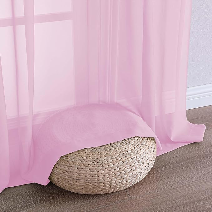 OVZME Light Pink Bedroom Curtains 96 Length for Farmhouse, 59 Inch Extra Wide Light Filtering Voile Drapes Light Airy Window Decor for Patio Door Living Room Bedroom Dining, 59Wx96L Inches