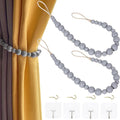 OCIOLI 2 Pack Wood Bead Curtain Tieback Boho Curtain Tiebacks Curtain Holdbacks for Wall Curtain Ties Curtain Tie Backs with Hooks for Boho Decor Bedroom Decor Nursery Decor (Grey, 2)