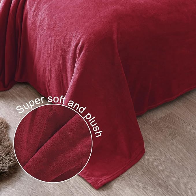 Exclusivo Mezcla Fleece Deep Red Throw Blanket for Couch, Sofa, Super Soft and Warm Blankets, All Season, Cozy, Plush, Lightweight, 50x60 Inches