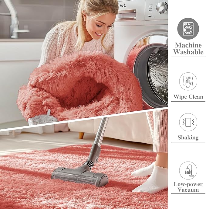 OLANLY Area Rugs for Living Room Bedroom, Machine Washable 4x5.9 ft Soft Fluffy Shaggy Bedside Rug, Indoor Floor Carpet for Kids Girls and Boys, Dorms, Nursery Rooms, Home Decor Aesthetic, Rust Red