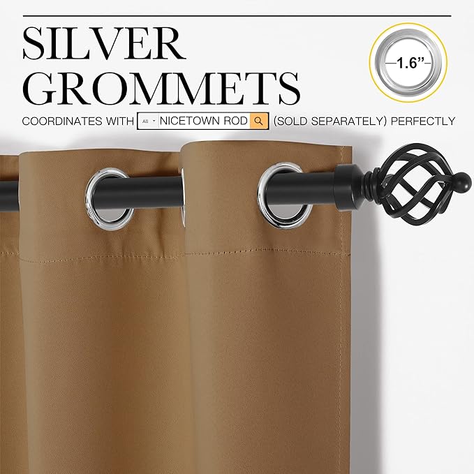 NICETOWN Sleek Blackout Curtains 90 inches Length for Windows, Noise Reducing and Block Draft Panels for Door Doorway Laundry Office Luxury Decor Theme (2 Panels, Gold Brown, W55 x L90 -Inch)