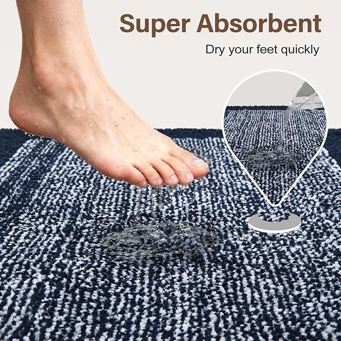 48x32 Large Bathroom Rugs Washable Non Slip, Dark Blue Bath Mat for Bathroom Floor Tub, Soft Absorbent Quick Dry Mats for Shower, Bathtub,Home Decor