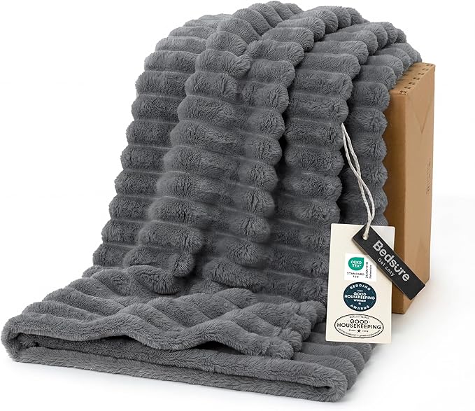 Bedsure GentleSoft Frost Gray Fleece Blanket for Couch -Cozy Soft Blankets for Women, Cute Small Throws for Girls, 60x80 Inches