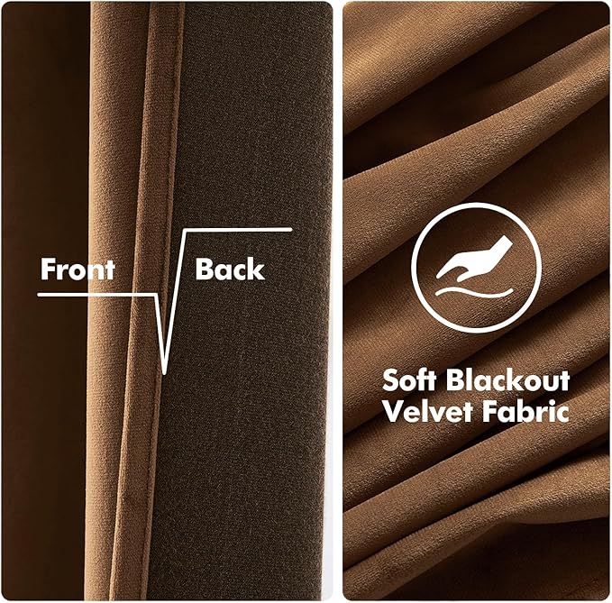 MIULEE Velvet Curtains Chocolate Elegant Grommet Thermal Insulated Soundproof Brown Room Darkening Curtains/Drapes for Classical Living Room Bedroom Decor 52 x 96 Inch Set of 2