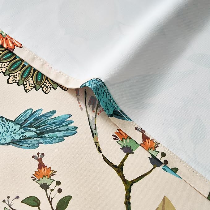 Topfinel Kitchen Curtains 45 Inch Length Beige Vintage Blackout Curtains for Cafe Kitchen Short Grommet Luxury Whimsical Floral Hummingbird Patterned 45 Inches Long for Living Room Bedroom