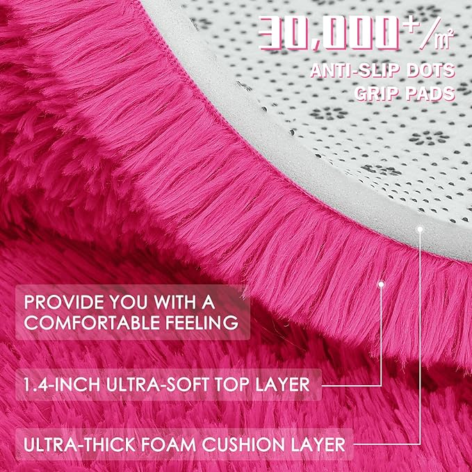 OLANLY Area Rugs for Living Room Bedroom, Machine Washable 4x5.9 ft Soft Fluffy Shaggy Bedside Rug, Indoor Floor Carpet for Kids Girls and Boys, Dorms, Nursery Rooms, Home Decor Aesthetic, Hot Pink