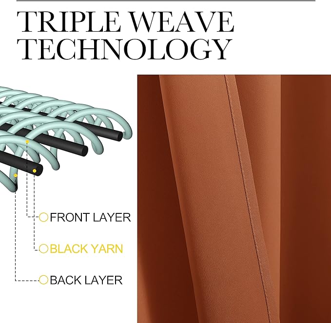 NICETOWN Blackout Curtains for Bedroom, Blackout Curtain Panels, Burnt Orange, 1 Pair, 70 by 63-inch, Window Treatment Energy Saving Thermal Insulated Solid Rod Pocket Blackout Drapes/Draperies