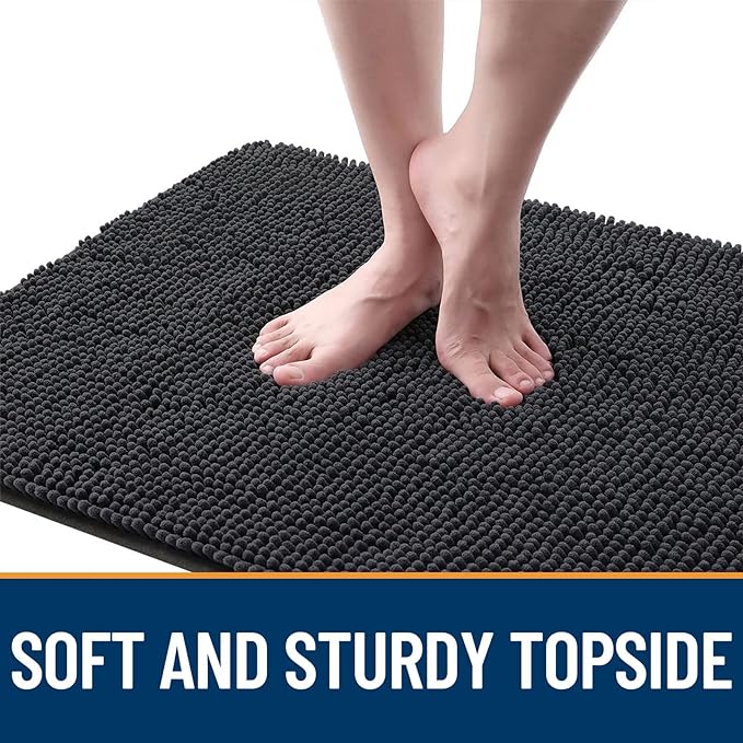 OLANLY Dog Door Mat for Muddy Paws 45x27, Absorbs Moisture and Dirt, Absorbent Non-Slip Washable Doormat, Quick Dry Chenille Mud Mat for Dogs, Entry Indoor Entryway Carpet for Inside Floor, Dark Grey