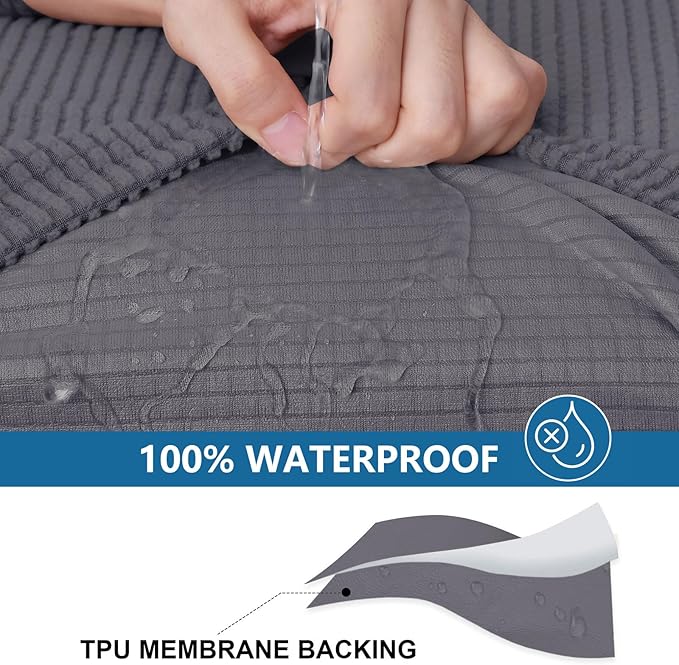 hyha Waterproof Couch Cushion Covers for Pets, Non Slip Sofa Cover for Dogs Washable, Soft Thick Stretch Jacquard Fabric, Sofa Slipcovers with Elastic Bottom (1 Piece for Backrest L, Middle Grey)