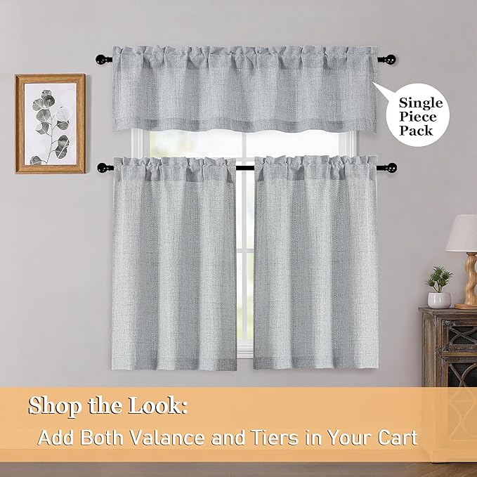 OWENIE Grey Valances for Windows 1 Pcs, Light Filtering Textured Farmhouse Short Small Valance Curtains for Bathroom Basement Living Room Bedroom, Rod Pocket Half Curtains Over Sink, 60Wx14L Inch