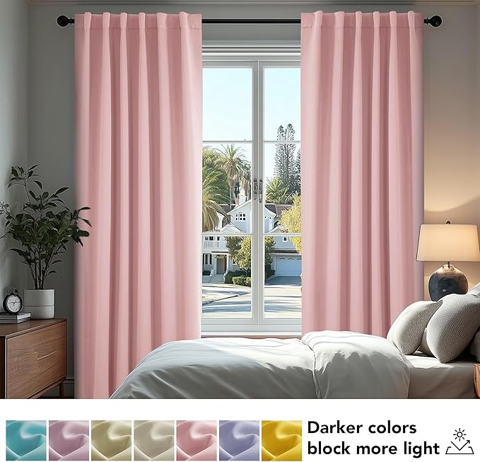 Deconovo Room Darkening Curtains Back Tab and Rod Pocket Curtains Thermal Insulated Blackout Curtains for Bedroom 52Wx72L Inch Coral Pink Set of 2