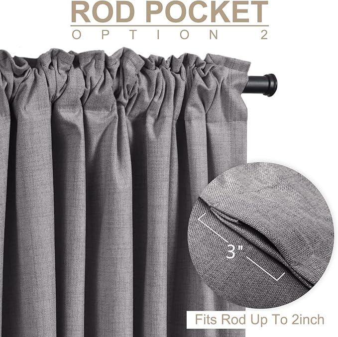 100% Blackout Shield Linen Blackout Curtains for Bedroom 96 Inches Long, Back Tab/Rod Pocket Living Room Drapes, Thermal Insulated Blackout Curtains 2 Panels Set, 50" W x 96" L, Darkgray