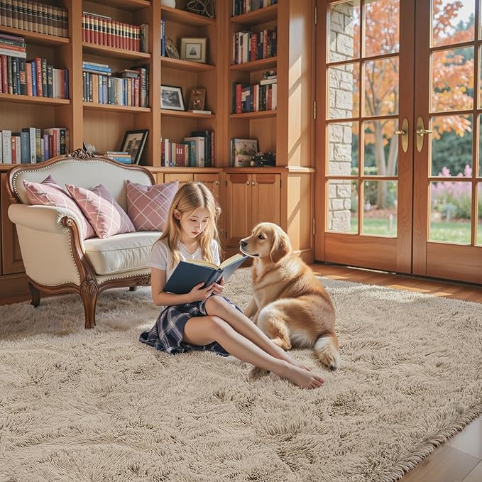Area Rugs 10x14 Living Room, Shaggy Carpet Soft Plush Furry Bedside Rug Large Area Rugs for Bedroom Kids Girls Boys Home Decor Anti Slip(10 x 14, Beige)