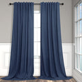 Pitalk Navy Extra Long Curtains 120 Length for Living Room 2 Panels Back Tab Loop Pocket Light Filtering Soft Linen Semi Privacy Sheer Dark Blue Curtains for Dining Room Patio Door Large Windows 10FT