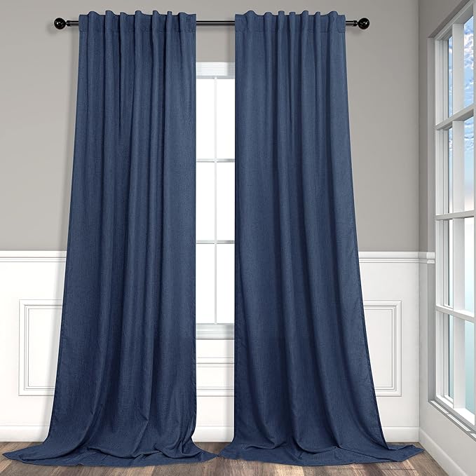 Pitalk Navy Extra Long Curtains 120 Length for Living Room 2 Panels Back Tab Loop Pocket Light Filtering Soft Linen Semi Privacy Sheer Dark Blue Curtains for Dining Room Patio Door Large Windows 10FT