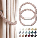 NICEEC 2 Pack Strong Magnetic Curtain Tiebacks Modern Simple Style Drape Tie Backs Convenient Decorative Weave Rope Curtain Holdbacks for Thin or Thick Home & Office Window Draperies (Grey Coffee)