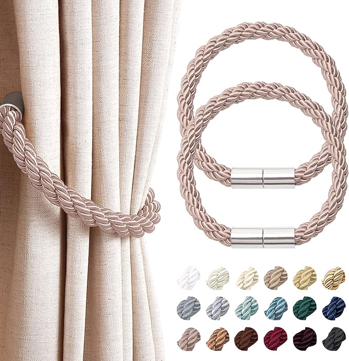 NICEEC 2 Pack Strong Magnetic Curtain Tiebacks Modern Simple Style Drape Tie Backs Convenient Decorative Weave Rope Curtain Holdbacks for Thin or Thick Home & Office Window Draperies (Grey Coffee)