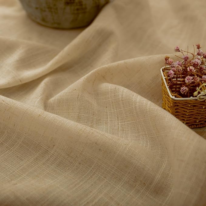 Tan Linen Curtains 90 Inch Length for Living Room Dining 2 Panels Set Back Tab Pocket Light Filtering Sheer Taupe Brown Mocha Coffee Color Drape for Bedroom Home Office Burlap Vintage Decor 52x90 Long