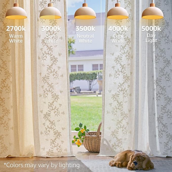 jinchan Evelyn Embroidered Linen Curtains for Living Room Elegant Farmhouse Decor Beige Floral Curtains Semi Sheer Light Filtering Window Drapes for Bedroom Rod Pocket Back Tab 2 Panels W50 x L84