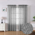 Lecloud Leia Living Room Charcoal Grey Sheer Curtains 84 Inches Long 2 Panels, Airy & Breathable Clip Textured Voile Gray Curtain for Bedroom, Dual Rod Pockets Jacquard Leaf Drapes, 38W x 72L