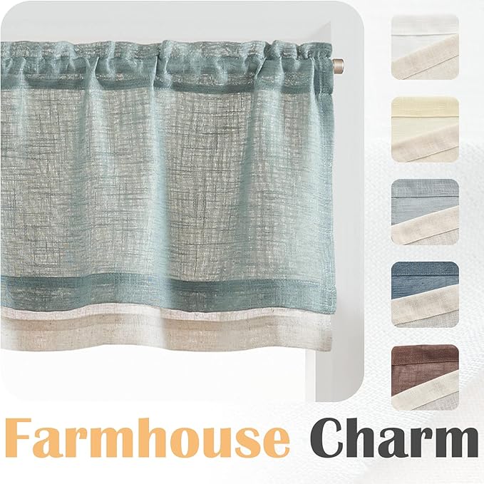 jinchan Linen Valance for Farmhouse Living Room Windows 16 Inch Slubbed Crossed Double Layer Window Valance Light Filtering Rustic Country Overlay Rod Pocket 1 Panel Blue Haze