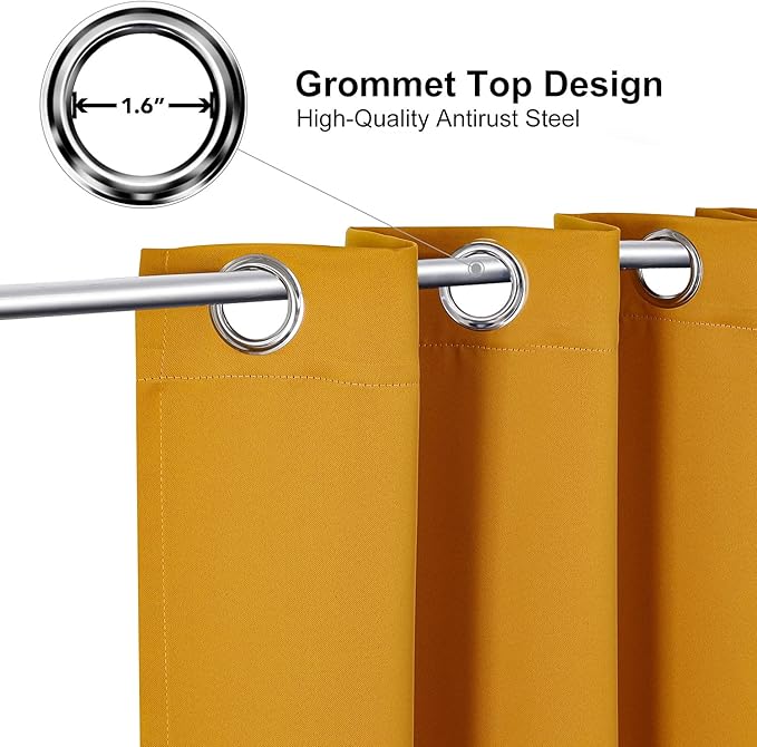 ChrisDowa Room Darkening Curtains 80 Inches Long 2 Panels Set for Living Room, Grommet Thermal Insulated Blackout Curtains for Bedroom (Mustard Yellow, 52 x 80 Inch)