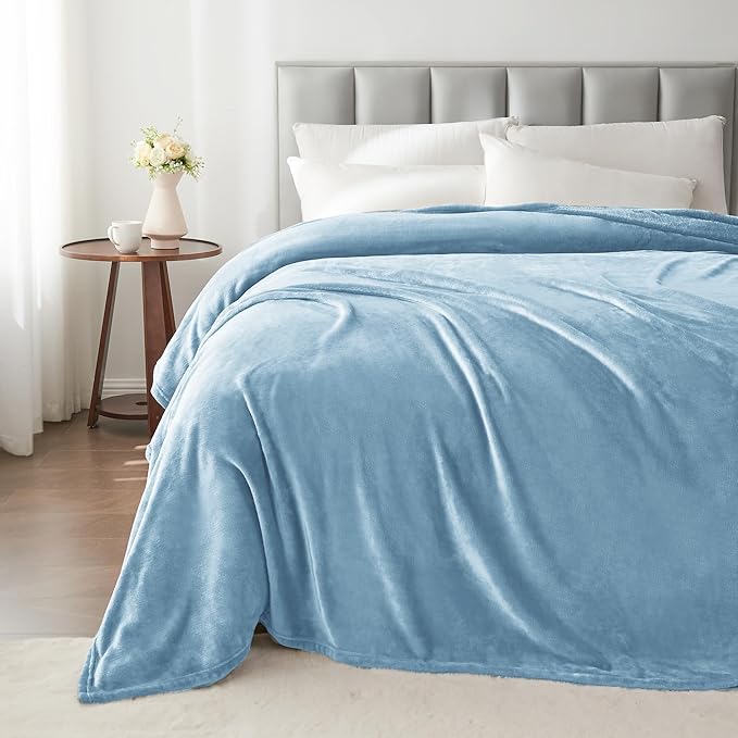 BEDELITE Fleece Blanket Twin Size Washed Blue Throw Blankets for Couch & Bed, 300GSM Luxury Plush Cozy Fuzzy Blanket 60x80 inches, Super Soft Warm Lightweight Throw Blanket for Travel Camping