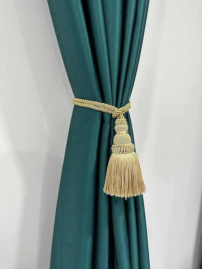 Fenghuangwu 2 Pack Curtain Tie Backs Rope Tassels for Curtains Drape tiebacks Handmade Outdoor Home and Outdoor Decorative (Gold, 2p)