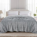 TOONOW Fleece Bed Blanket Queen Size 90x90 inches, Super Soft Fluffy Fuzzy Plush Blanket Geometric Pattern Cozy Microfiber Flannel Blankets for Couch, Bed, Sofa, Light Grey