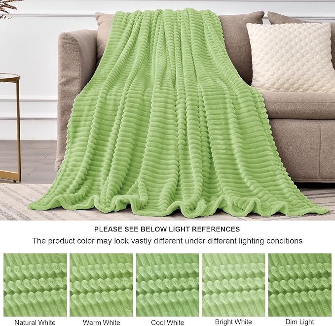 BEDELITE Fleece Blanket King Size – 3D Ribbed Jacquard Soft and Warm Decorative Fuzzy Blankets – Cozy, Fluffy, Plush Lightweight Throw Blankets for Couch, Bed, Sofa(Sage Green, 108x90 inches)